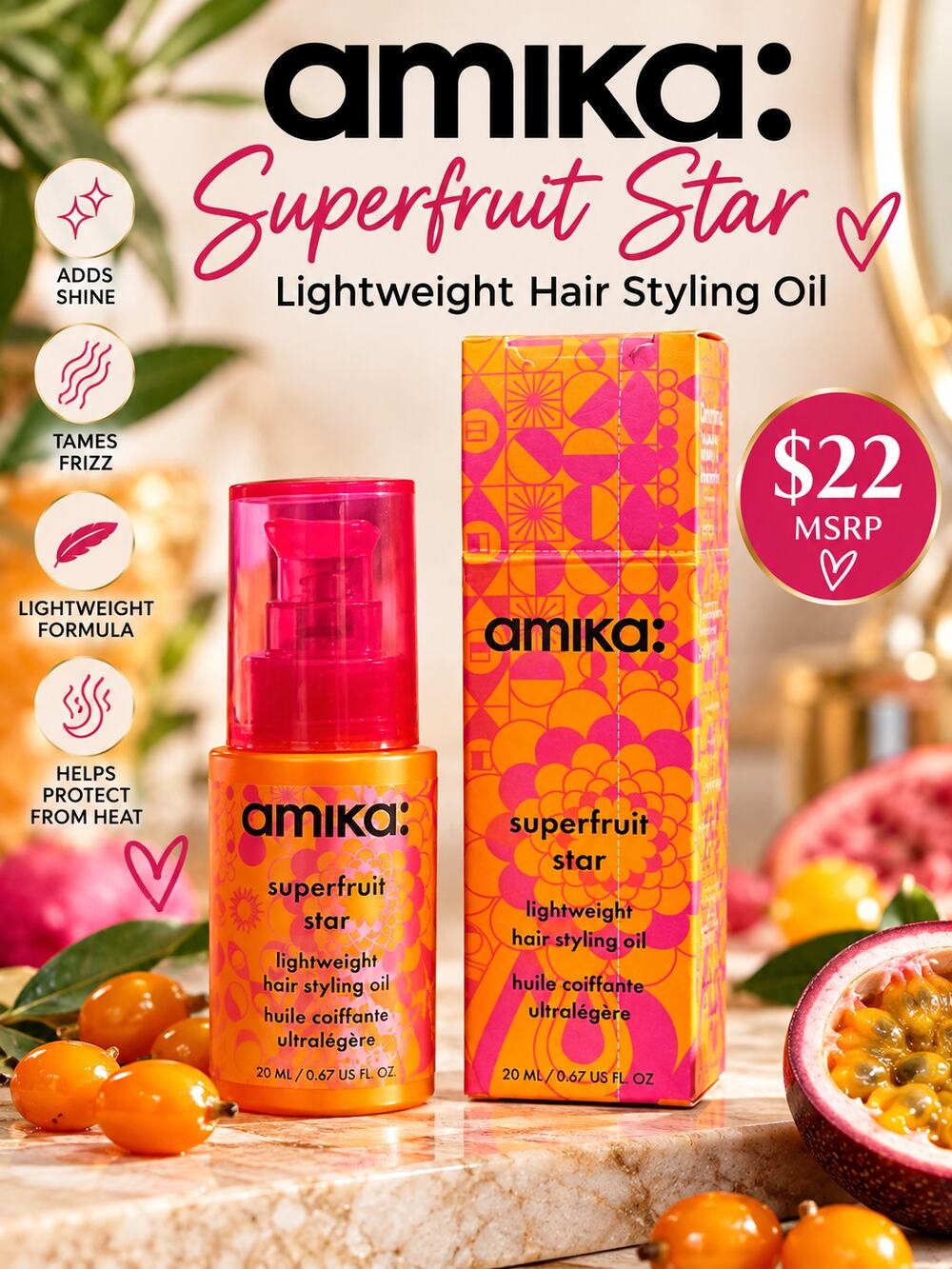 Amika Superfruit Star Lightweight Hair Styling Oil NIB